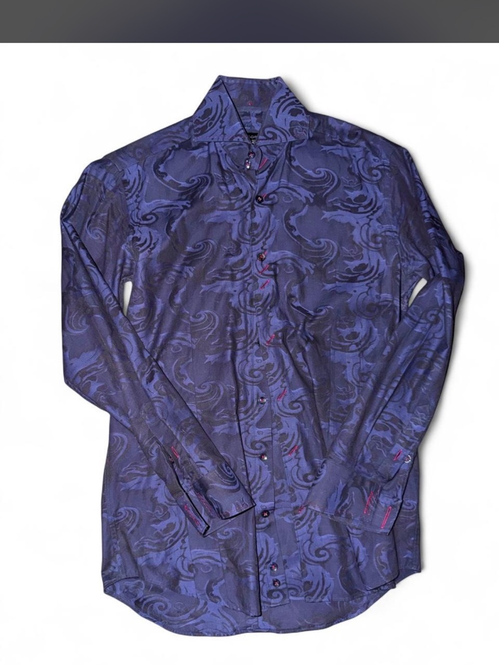 Men's Long Sleeve Casual Button-Down Shirt in Deep Blue Swirl